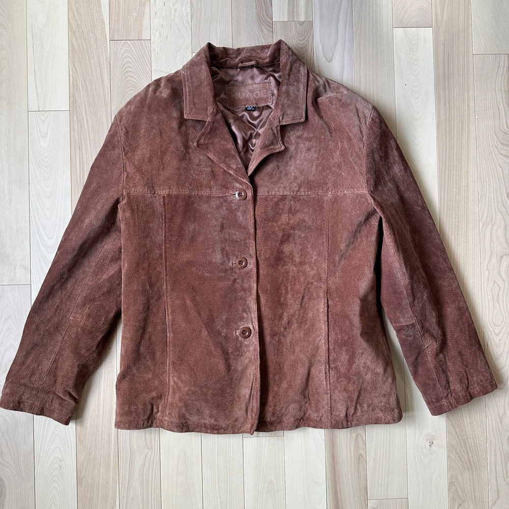 Vintage Suede Jacket – Real Leather, Blazer Style, XL